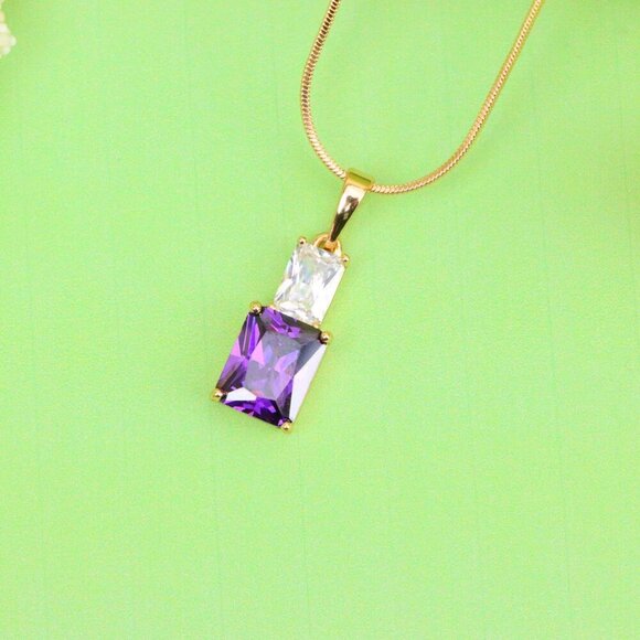 "Elegant Purple Pendant with Gold-Plated Finish – Luxe & Vibrant Style, XPPT1810 - Picture 12 of 13